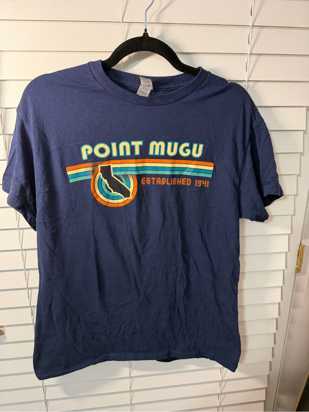 Gildan Navy Point Mugu Retro Stripe Graphic Tee